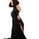 Bhome Maternity Dress for Photoshoot Cut-Out Backless Side Split Maternity Maxi Gown for Photoshoot (Large, Black)
