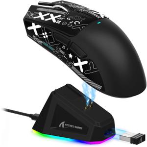 ATTACK SHARK X11 Lightweight Wireless Gaming Mouse with RGB Charging Dock,Tri-Mode-2.4G/USB-C Wired/BT,22K DPI,PAW3311 Optical Sensor,HUYU Switch, 5 programmable Buttons for PC/Mac(Black&Sticker) (Mouse and Anti-slip sticker)