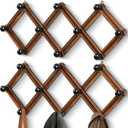 2-Pack Accordion Hat Rack for Wall - Expandable Coat Rack Wall Mount with 10 Hooks - Solid Wooden Wall Hanger for Coats, Hats, Bags & Baseball Caps - Modern Wood Expandable Hat Holder (Brown)
