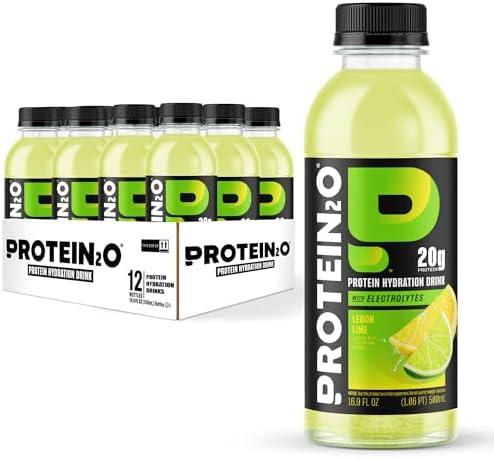 Protein2o 20g Whey Protein Isolate Hydration Drink, 350mg of Electrolytes, Vitamins B5 & B6, Sugar Free, Lemon Lime, 16.9 oz Bottle (12 Count) BBD 12/20/2026