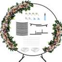 7 Ft Round Wedding Arch Stand with Metal Base for Flower Balloon Decoration, Circle Backdrop Stand Frame for Ceremony, Birthday Party, Baby Shower, Black