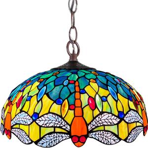 Capulina Tiffany Lamp Red Dragonfly Stained Glass Pendant Light 2-Light, 16x16x68 Inches