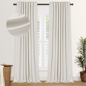 100% Blackout Shield Faux Linen Blackout Curtains for Bedroom 84 Inches Long, Back Tab/Rod Pocket Room Darkening Drapes for Living Room 2 Panels Set, 50" W x 84" L, Cream