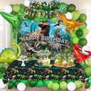 Dinosaur Birthday Party Decorations for Boys - Dinosaur Themed Party Supplies for Kids with Tablecloth, Banner, Backdrop, Cake Topper, Balloons & Stickers