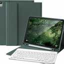 Zoyu Keyboard Case for iPad (A16) 11th Gen 11 Inch 2025, iPad 10th Generation 10.9 inch 2022 with Pencil Holder, Wireless Keyboard and Slim Lightweight Soft Cover Auto Wake/ Sleep, Dark Green