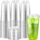 [50 Pack] 20 Oz Clear Plastic Cups with Lids, Disposable Strawless Coffee Iced Drink Cup Cold Beverage To Go Cups for Iced Coffee, Smoothies, Juice, Tea, Water, Party Use