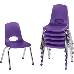 FDP 14" School Stack Chair,Stacking Student Seat with Chromed Steel Legs and Ball Glides For In-Home Learning or Classroom - Purple (6-Pack), 10363-PU