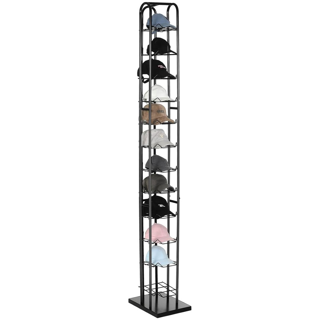 Tandefio 78" Black Floor Standing Hat Rack Tower 12 Tier Hat Display Rack Cap Organizer Metal Hats Stand Hats Wigs Holder for Cap Retail Display Storage Vertically