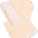 Womens Hooded Winter Knitted Hat Ear Protection Fluffy Face Mask Neck Integrated Warmth Cover Cap (Beige)