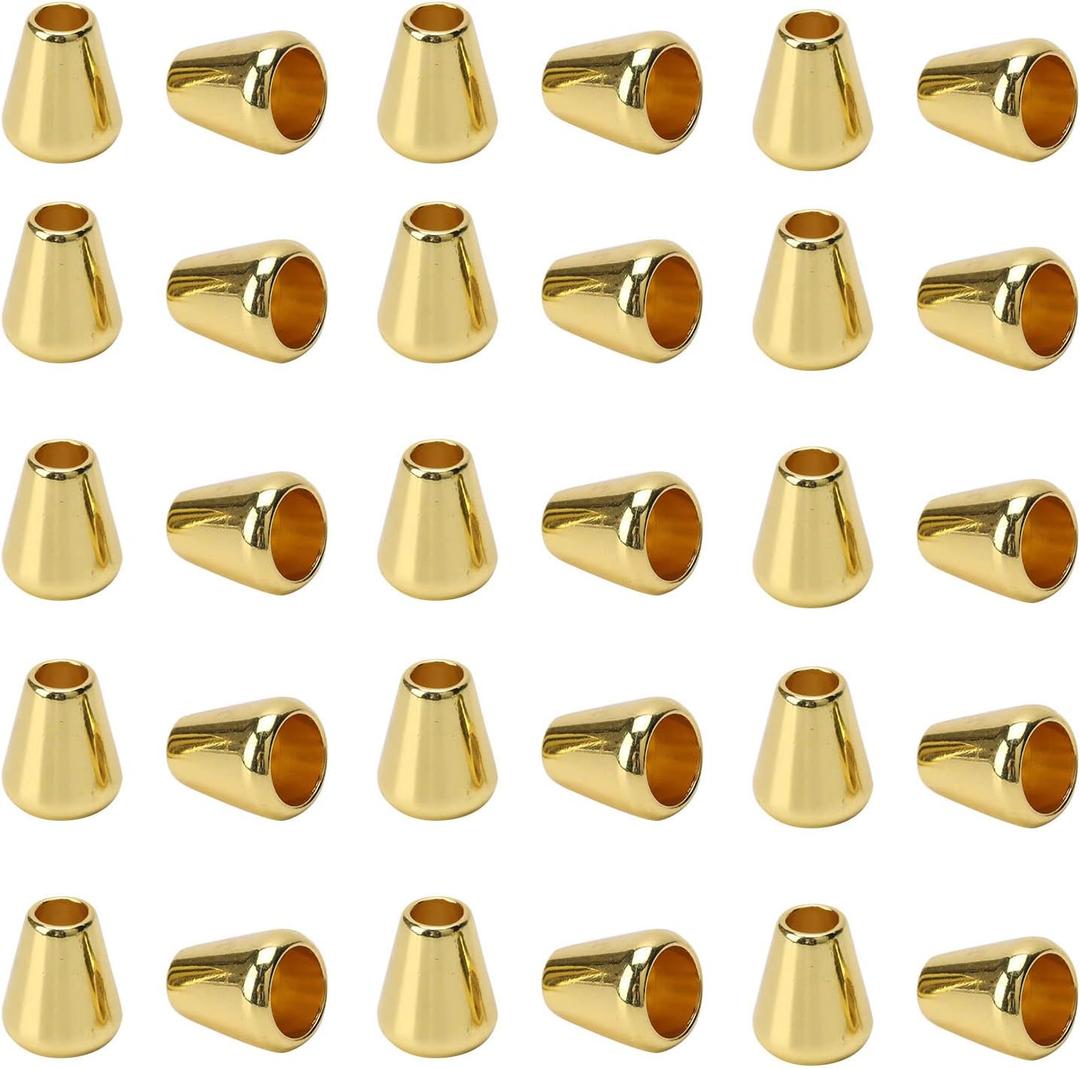 30pcs Metal Bell Stopper Conical Cord Ends Lock Fastener Zipper Pull Rope Ends Toggle Clip for Lanyard Clothes Backpack DIY (Gold)