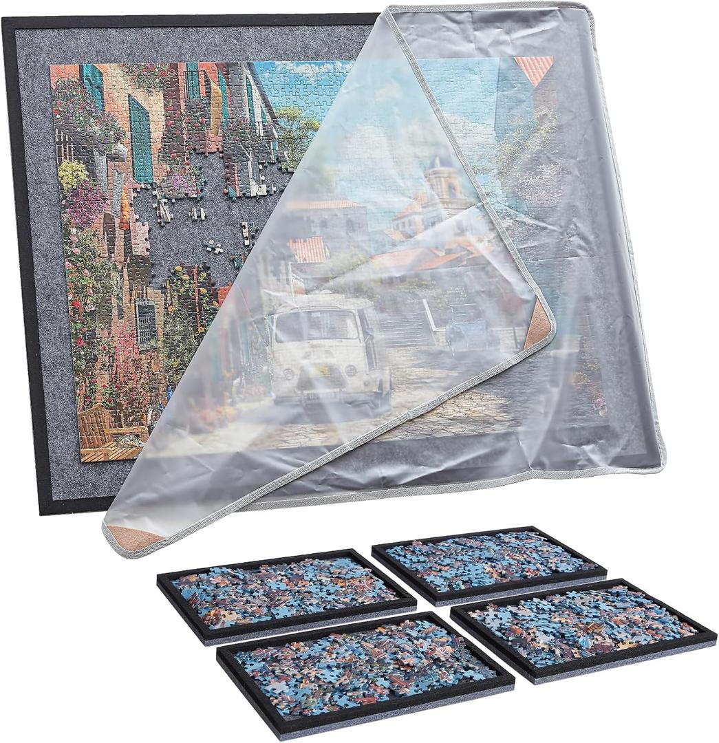 Puzzle Board with 4 Sorting Trays Dark Grey, 500-1000pcs With Tray