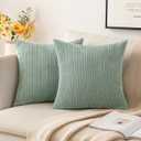 MIULEE Pack of 2 Corduroy Pillow Covers Super Soft Throw Pillow Covers Striped Pillowcases for Sofa Bedroom Couch 20 x 20 Inch Greyish Green