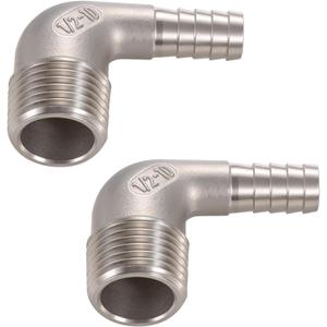 3/8" Hose Barb x 1/2" Male NPT 304 Stainless Steel 90 Degree Elbow- Home Brew Pipe Fittinglead-free2 pcs