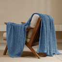 PHF 100% Cotton Waffle Weave Throw Blanket, Soft Lightweight Breathable Cozy Summer Throws for Couch Bed Sofa, Luxury Aesthetic Woven Blanket for Home Decor & Office, 50"x60", Captain's Blue
