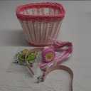 Kid's Bicycle Basket Streamers Set, Children's Bike Handlebar Wicker Basket with Colourful Bike Streamers Bell and Stickers, Bike Decoration Accessories Kit for Girls (Pink)