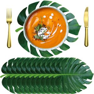 100 Packs Disposable Tropical Palm Leaf Paper Placemats 12'' x 14'' Disposable Paper Place Mats Bulk Table Placemats Summer Hawaiian Luau Green Leaves Charger Place Mats for Party Decor (Palm Leaf)