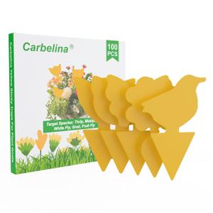 Carbelina Yellow Sticky Traps for Plant Gnats, 100pcs Sticky Traps for Gnat, Fruit Fly, Flying Insects, Bug, Waterproof, Non-Toxic Indoor Outdoor Use for Houseplants, Pots, Garden & Kitchen
