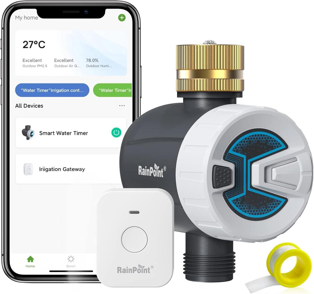 RAINPOINT WiFi Water Timer, Brass Inlet Smart Hose Faucet Timer, Automatic Irrigation System Controller for Yard Watering, APP Control via 2.4Ghz WiFi and Bluetooth (V2, 2025 Release)