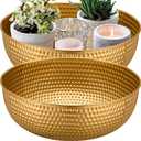 Pickmesh 2 Pcs Gold Hammered Bowls Large Metal Fruit Decorative Bowls for Serving Food Kitchen Counter Table(14 Inches)
