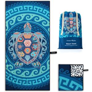 OCOOPA Microfiber Beach Towel Fast Drying, Extra Large 63" x 31" Sand Free Beach Towel Super Lightweight Towels for Swimming Pool, Camping, Picnic, Yoga Gym Sports (Energy Turtle)