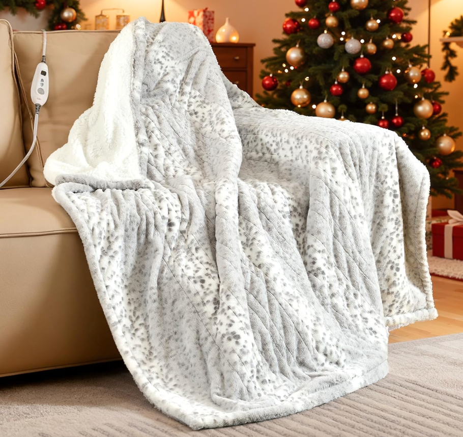 Bearhug Electric Heated Throw Blanket 50" x 60", Reversible Faux Fur & Sherpa, 6 Heating Levels & 4H Auto Off, Over-Heat Protect, ETL Certification, Machine Washable
