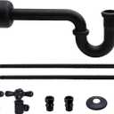 Westbrass D1738L-62 Victorian Style Pedestal Sink Kit with Supply Lines, P-Trap, Flanges and Cross Handle Angle Stops, Matte Black