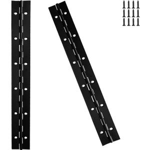 2-Pack 12-Inch Black Stainless Steel Heavy Duty Continuous & Piano Hinge, 2" Open Width Piano Boat Hinges, with Pre-Drilled Holes and Screws, Ideal for Piano Cabinets ane Wooden Box.