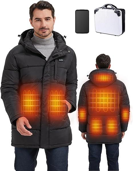 Pzxozd Heated Jackets for Men, Mens Heated Jacket 8 Heat Zones, Windproof Mens Heated Coat XL