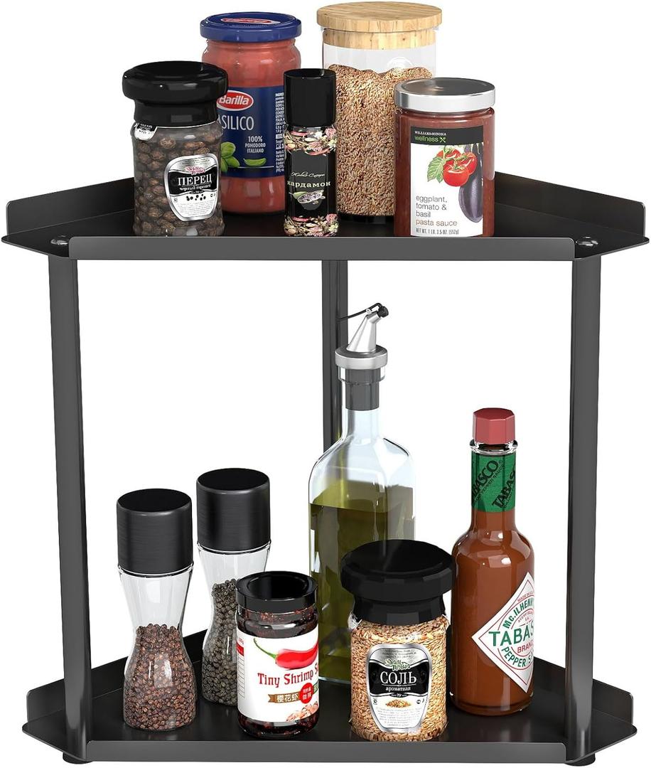 CHJgroup 2 Tier Small Spice Rack Organizer for Kitchen Countertop Black