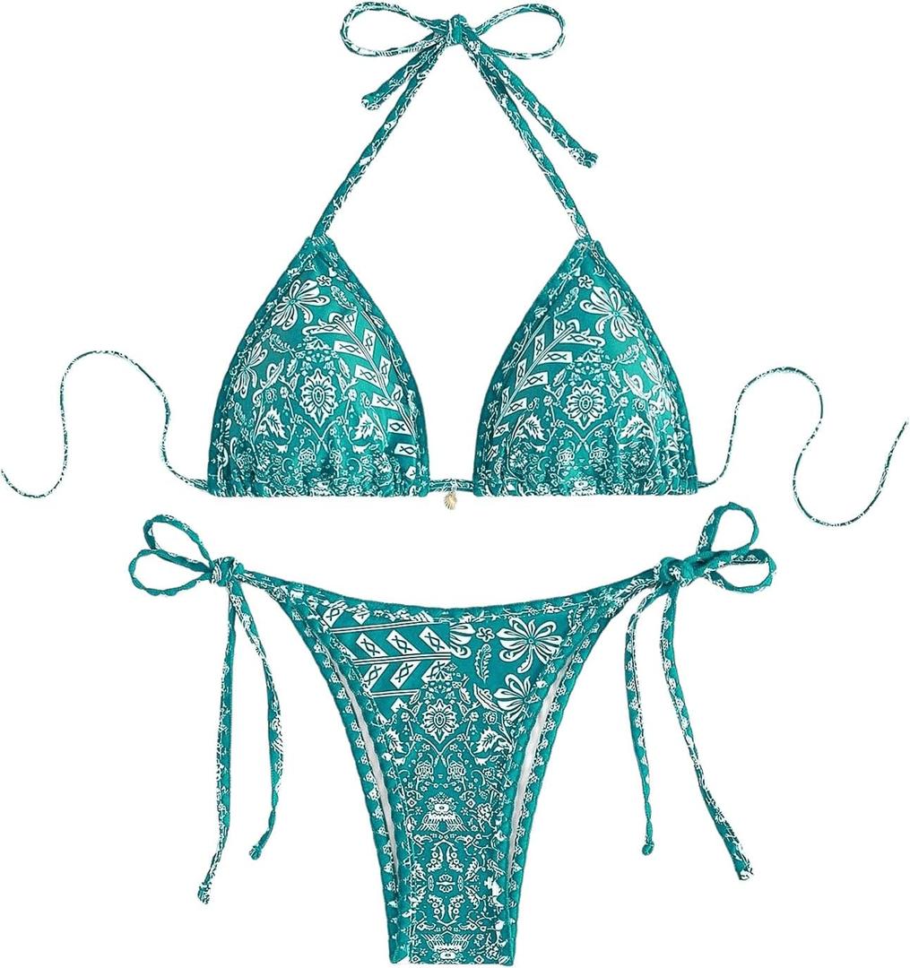 SOLY HUX Women's Halter Bikini Sets Floral Print Sexy Swimsuits 2 Piece Triangle Bathing Suits, LA