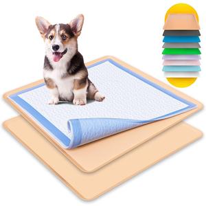 Skywin TidyFriend Pee Pad Holder Tray 24 x 24 Inches, 2 Pack Silicone Dog Potty Tray, Easy to Clean No Spill Dog Potty Training Pad Holder (Beige)