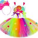 HJTT Candy Lollipop Costume for Kids Rainbow Tulle Princess Tutu Dress for Girls Halloween Birthday Party Clothes (Candy A,56 Years)