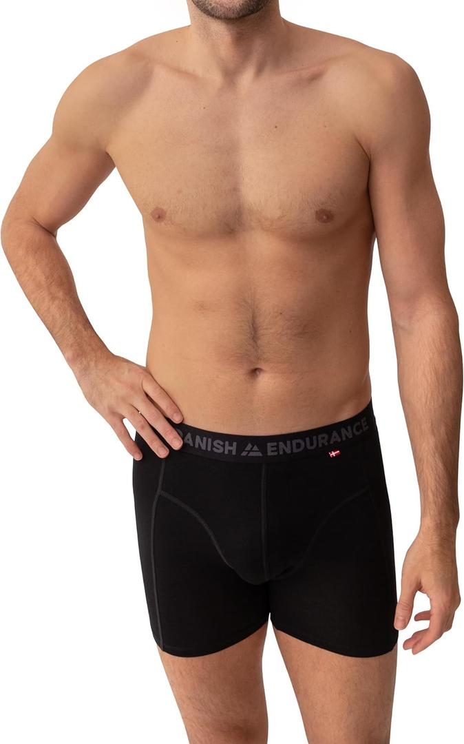 DANISH ENDURANCE Men's Merino Wool Boxer Briefs (2-Pack) Odor-Resistant, Breathable & Sweat-Wicking, Optional Fly (3XL, Black Melange)