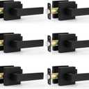6 Pack Door Handles Matte Black - Passage Door Knobs Interior Square Door Levers, Heavy Duty Non-Locking Leversets Hall Closet Handles, Reversible for Right & Left Sided Doors (Passage(No Lock))