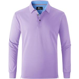 SWISSWELL Long Sleeve Polo Shirts for Men collared Performance Golf Shirts Casual Workwear Office (Large, A-Violet Purple)