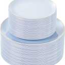 bUCLA 100PCS Clear and Gold Plastic Plates - Clear Disposable With Gold Rim Include 50 Each (10 inch Dinner & 7 inch Dessert) Plates, Ideal for Party & Thanksgiving