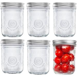 Amzcku 16oz vintage Mason Jars with Lids, Wide Mouth Canning Jar, Safe For Storage, Canning, Pickling, Preserving, Fermenting, DIY Crafts & Decor 6 Pack