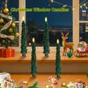 4 Pcs Christmas Tree-Shaped Flameless Taper Candles with Remote and Timer, 9.8'' Real Wax LED Window Candlesticks, 3D Flame Wick Battery Operated Christmas Tree Candles for Holiday Decoration (Green)