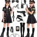 Police Officer Costume Kids Girls Halloween Costume Cop Outfit Cosplay with Deluxe Accessories L