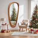 22x48'' Asymmetrical Mirror with Wood Frame, Small Irregular Wall Odd Shaped Mid Century Modern Mirror Christmas Decor for Bedroom Living Room Entryway Hall (Wood)