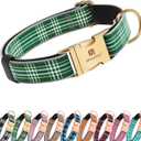 Dog Collar for Medium Dogs, Stylish Green Checkered Plaid, Elegant Reflective and Adjustable Dog Collar with Metal Buckle, Suitable for Female Dogs M