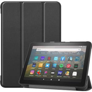 Fire HD 8 Tablet Case - Fits Kindle Fire HD 8 & 8 Plus (8" 12th/10th Gen) Trifold Stand Cover with Backshell and Auto Wake/Sleep (Black)