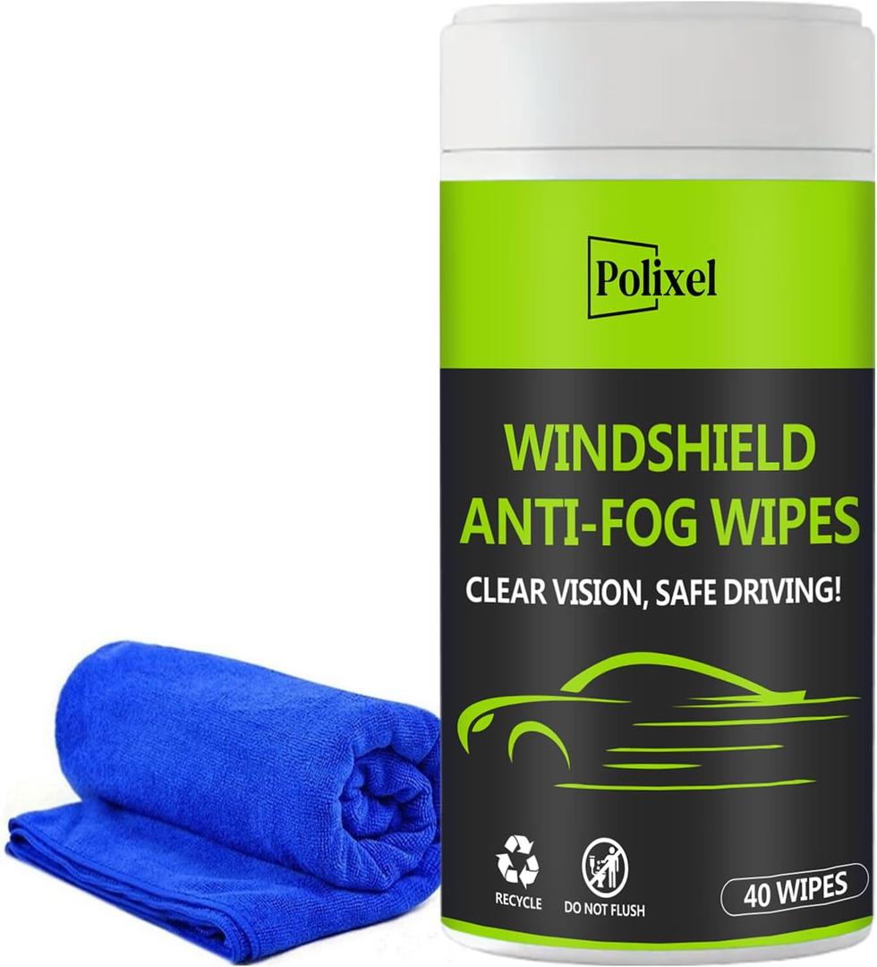 Glass Anti-Fog Wipes Pre-moistened Quick Antifog Defogger Prevent Fogging on Car Windshield, Mirror, Shower Door, Window, Helmets, Goggles Resealable Bottle Pack - 40 Wipes