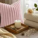 decorUhome Summer Cozy Faux Fur Throw Pillow Covers 12x20 Set of 2 Decorative Soft Plush Striped Lumbar Modern Farmhouse Boho Couch Pillow Cases with Velvet Back for Sofa Bed Living Room, Pink