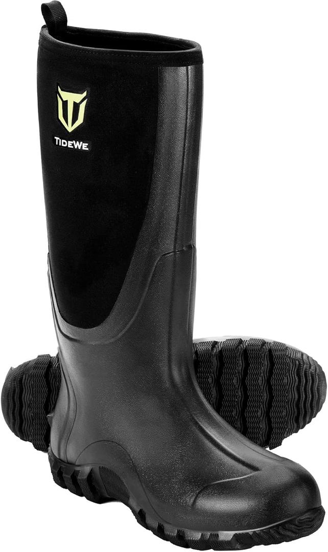 TIDEWE Rubber Boots for Men Multi-Season, Waterproof Rain Boots with Steel Shank, 6mm Neoprene Sturdy Rubber Outdoor Hunting Boots (5UK, Black)