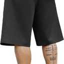 PLEPAN Men's Baggy Wide Leg Casual Shorts Pleated Dress Business Elastic Waist Summer Shorts with Pockets (Black, XL)