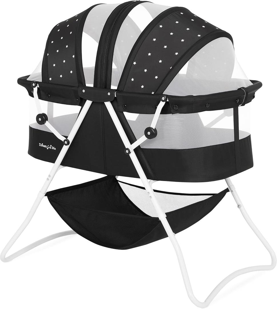 Dream On Me Karley Portable Infant Bassinet, Double Mesh Canopy, Blackwhite
Quick Foldable Travel Bassinet with Storage Basket, Mattress Pad Included, Lightweight, For Indoor Outdoor Use, BSA Verified