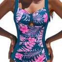 popvil Women One Piece Swimsuit 2026 Tummy Control Bathing Suit Slimming Neon Shapewear Swimwear, Large