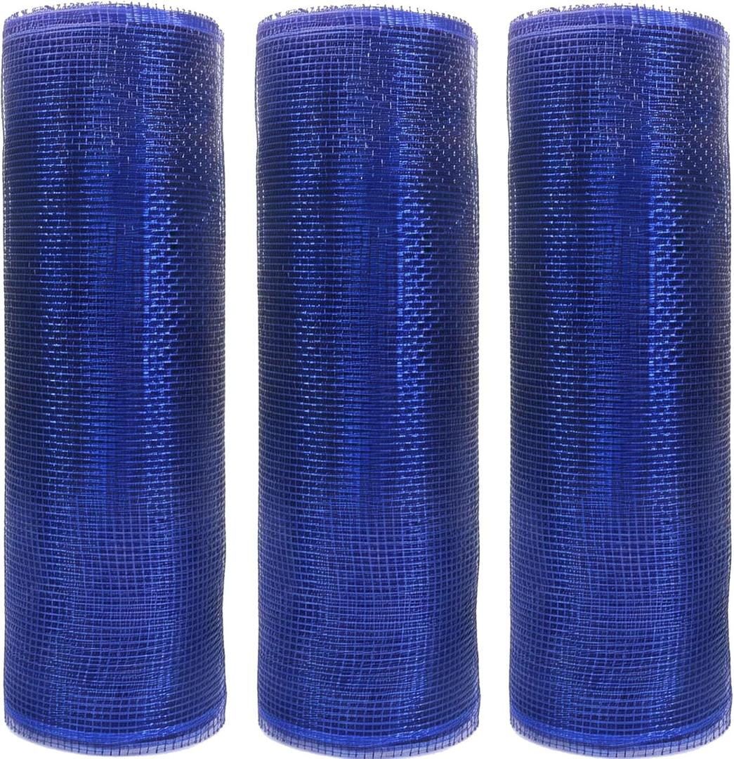 3 Rolls Navy Blue Poly Burlap Deco Mesh Ribbon for Wreath Crafts, 10 Inch x 30FT Per Roll Decorative Mesh Ribbon Wrapping Ribbon Rolls for Christmas Tree Patriotic Wreath DIY Crafts Making