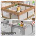 Omzer Baby Play Yard 79x71 in - Large Playpen for Babies and Toddlers - Baby Playpen with Visible Mesh & Zipper Door - All-Wrapped Sponge Safety Sturdy Play Pen with 2 Handles & Storage Bag, Khaki